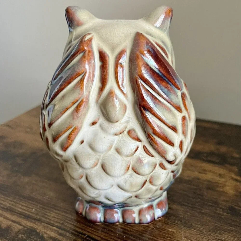 Retro|  1970’s Style Brown Drip Glazed Owl Figurine MCM BoHo Cottage Ceramic